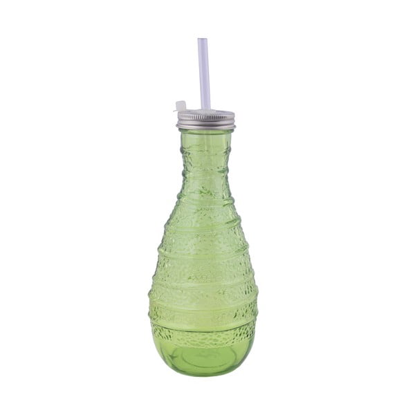 Zelená sklenená fľaša z recyklovaného skla so slamkou Ego Dekor Organic, 600 ml