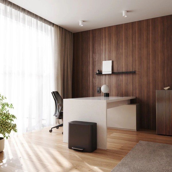 Matne čierny oceľový odpadkový kôš na triedený odpad/pedálový 15 l Dual Mini – simplehuman-image-1