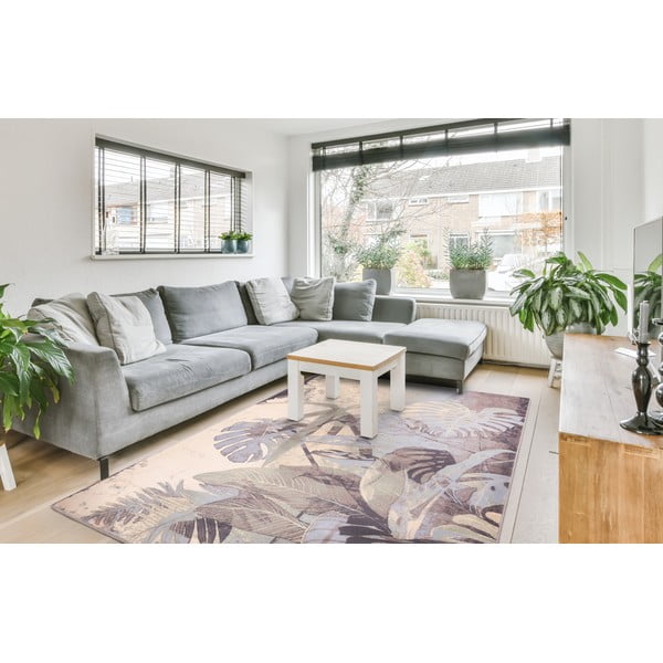 Krémovo-sivý vlnený koberec 160x240 cm Plants – Agnella-image-1