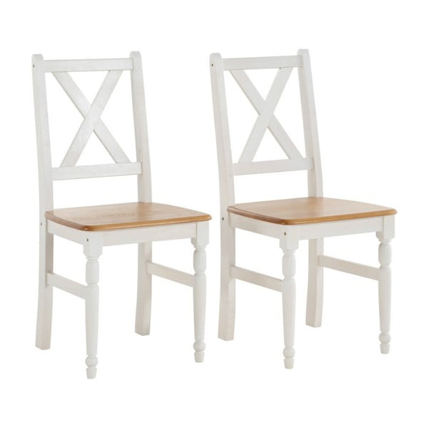 Sada 2 bielych jedálenských stoličiek s prírodným sedákom z masívneho borovicového dreva Støraa Normann