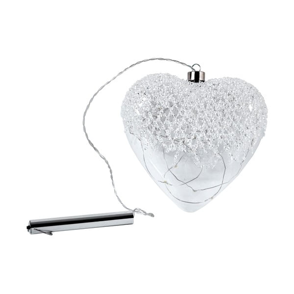 Vánočná závesná sklenená dekorácia v tvare srdca s LED osvetlením Ego Dekor, výška 22 cm