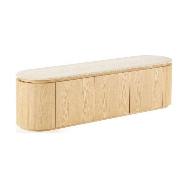 Krémovobiely/v prírodnej farbe TV stolík s doskou z kameňa 160x45x40 cm Larvik – House Nordic