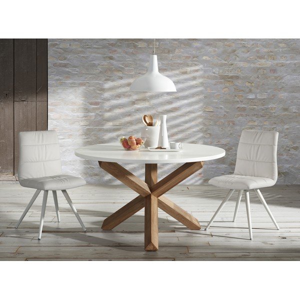 Dubový jedálenský stôl s bielou doskou Kave Home Nori, ø 120 cm-image-4