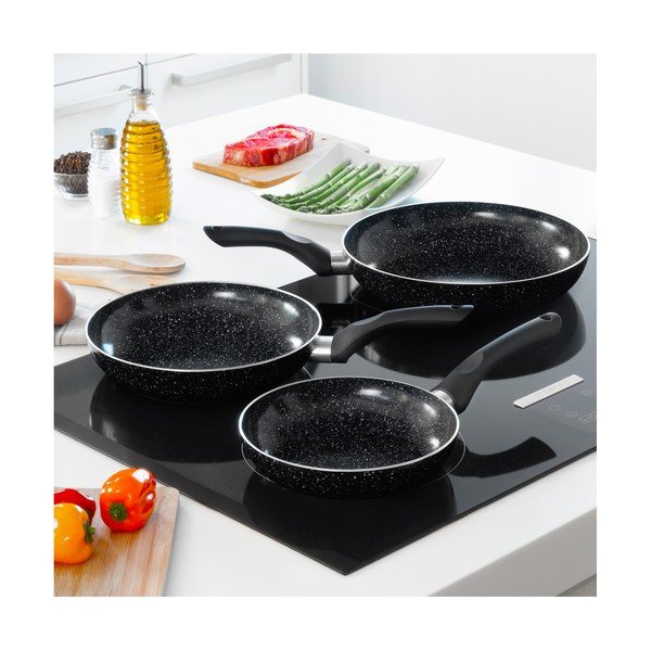 Sada 3 čiernych kameninových panvíc InnovaGoods Stone-image-1