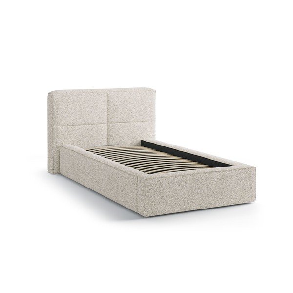 Béžová čalúnená jednolôžková posteľ s úložným priestorom s roštom 90x200 cm Darren – Micadoni -image-2