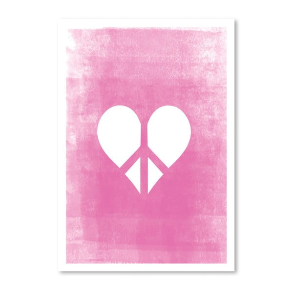 Ružový plagát Americanflat Love & Peace, 42 x 30 cm