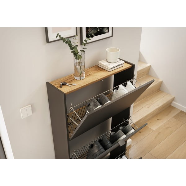 Antracitová výklopná skrinka na topánky 71x127x22 cm Ameca – Germania-image-1