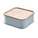 Sivý úložný box s vekom z dreva paulownia iDesign Eco, 21,3 x 21,3 cm