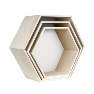 Súprava 3 bielo-hnedých nástenných poličiek Little Nice Things Hexagon