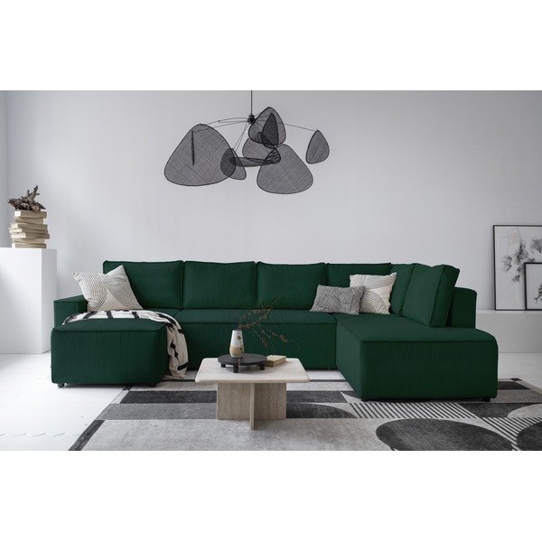 Tmavozelená menčestrová rozkladacia rohová pohovka (pravý roh/do tvaru "U") Brave Dave – Miuform-image-1