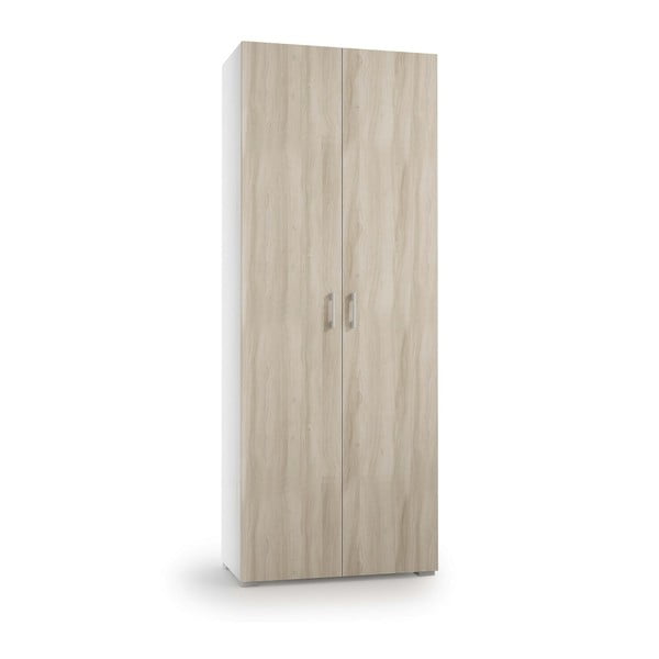 Biela šatníková skriňa s dvermi v dekore brestového dreva a zásuvkou vnútri Terraneo