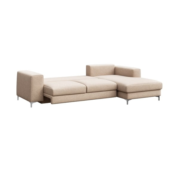 Béžová rozkladacia/s úložným priestorom rohová pohovka z textílie buklé (pravý roh/s leňoškou) Rene – Rodier-image-3