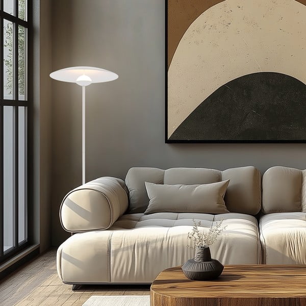 Biela LED stojacia lampa s kovovým tienidlom (výška 140 cm) Lund – Candellux Lighting-image-1