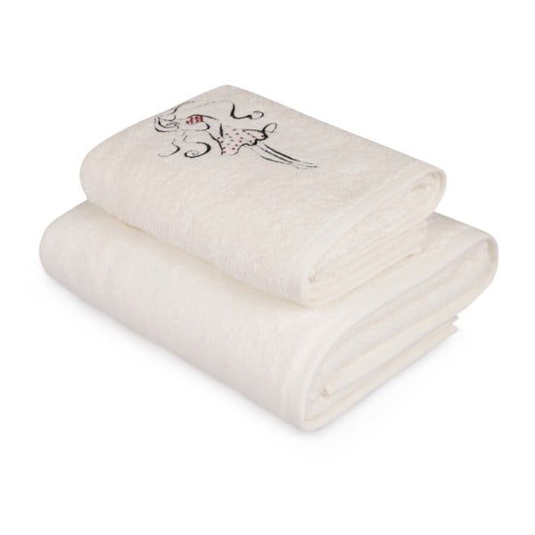 Set bieleho uteráka a bielej osušky s farebným detailom Belle