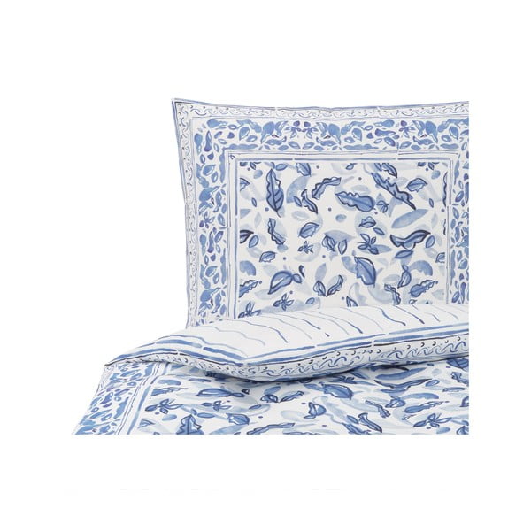 Modro-biele obliečky na jednolôžko z bavlneného saténu Westwing Collection Ryle, 155 x 220 cm-image-2