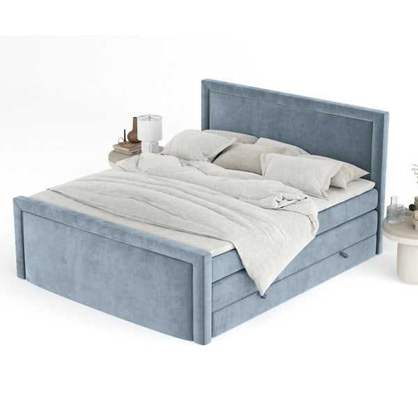 Modrá boxspring posteľ s úložným priestorom 200x200 cm Lavenda – Maison de Rêve-image-4