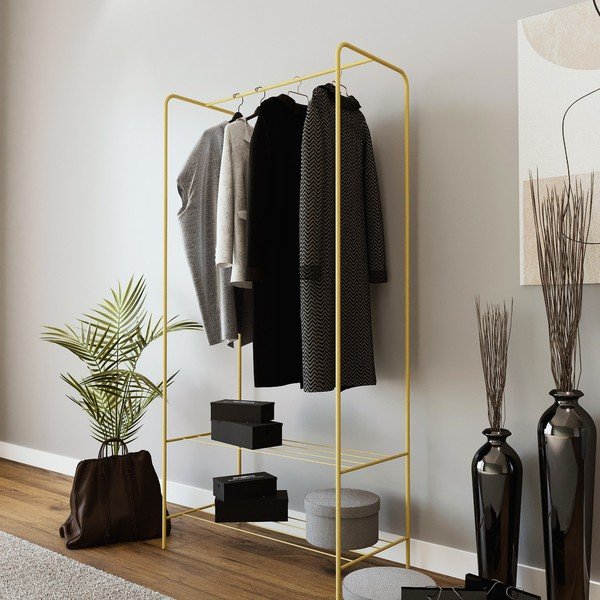 Kovový stojan na oblečenie v zlatej farbe Frankenthal – Kalune Design-image-1