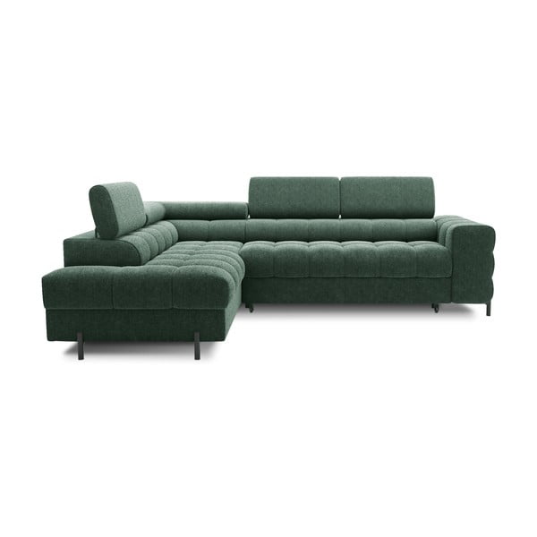 Zelená rozkladacia/s úložným priestorom rohová pohovka z textílie buklé (ľavý roh/do L) Ferucce – ELTAP