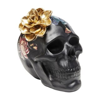 Čierna dekoratívna soška Kare Design Flower Skull, výška 22 cm