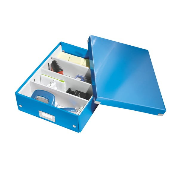 Modrý kartónový úložný box s vekom 28x37x10 cm Click&Store – Leitz