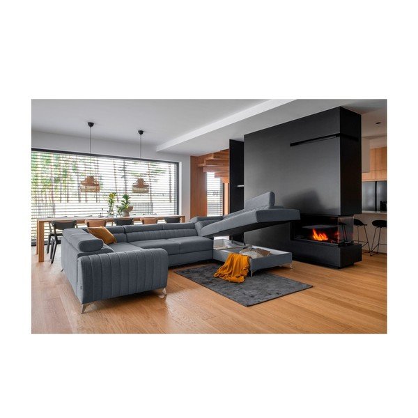 Modrá rozkladacia/s úložným priestorom rohová pohovka (pravý roh/do tvaru "U") Louis – ELTAP-image-2