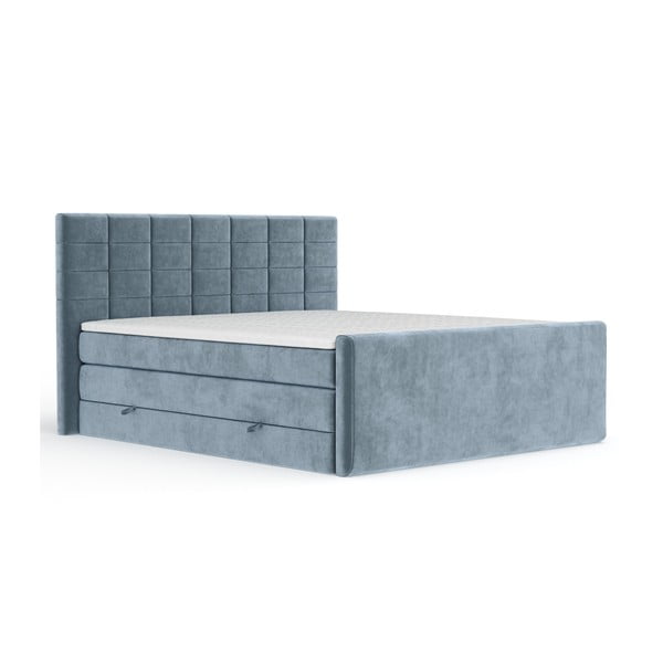 Modrá boxspring posteľ s úložným priestorom 140x200 cm Ava – Maison de Rêve