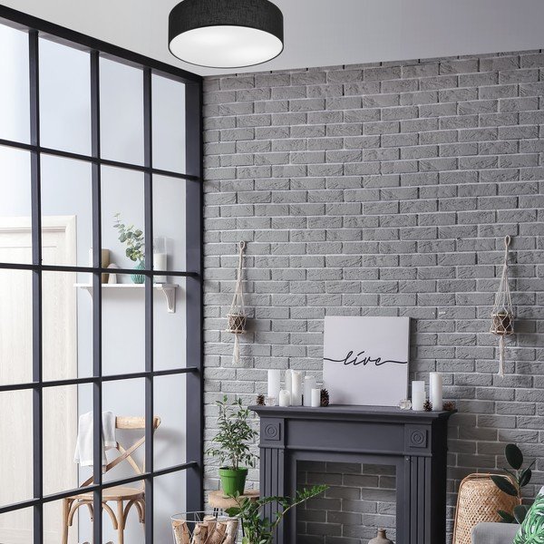 Čierne stropné svietidlo s textilným tienidlom ø 45 cm Vivian – LAMKUR-image-1