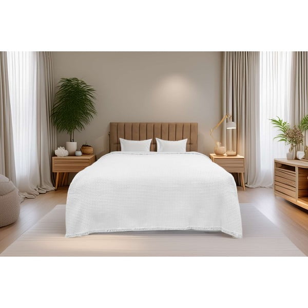 Biely bavlnený pléd 140x200 cm Waffle – Mijolnir-image-1