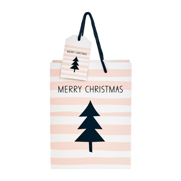 Svetloružová darčeková taška Butlers Merry Christmas, výška 9,2 cm
