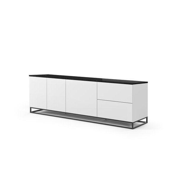 Matne biely televízny stolík s čiernou doskou v mramorovom dekore TemaHome Join, 200 × 65 cm-image-2