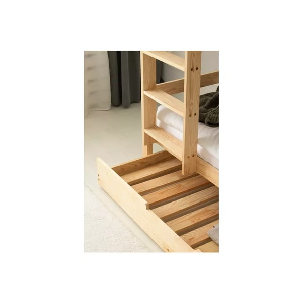 Poschodová detská posteľ s výsuvným lôžkom s úložným priestorom s roštom v prírodnej farbe 90x180 cm CLPBN – Adeko-image-3