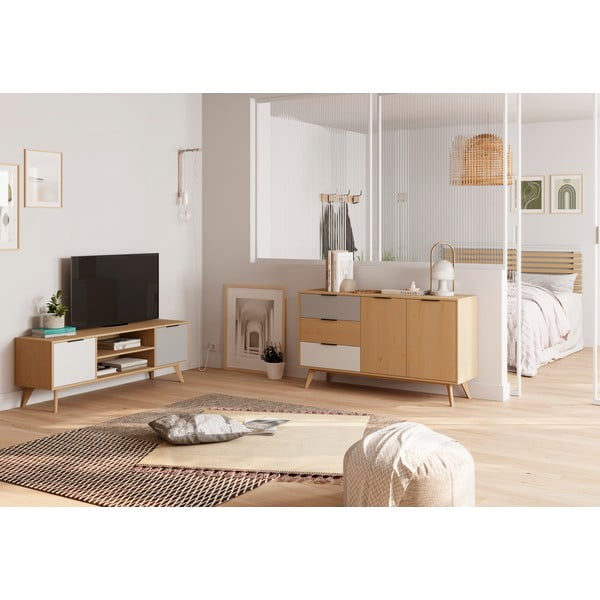 TV stolík z borovicového dreva v prírodnej farbe 140x53 cm Elfa - Marckeric-image-1