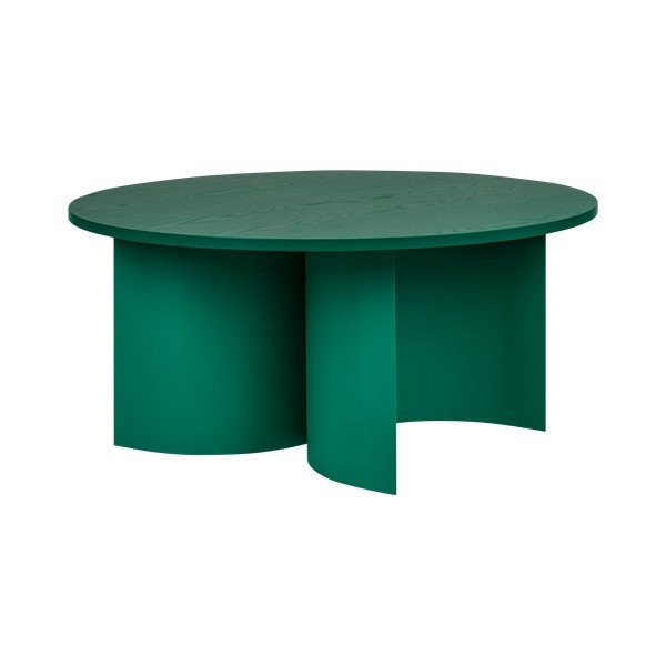 Zelený okrúhly konferenčný stolík s doskou v dekore jaseňového dreva ø 95 cm Gavo – noo.ma