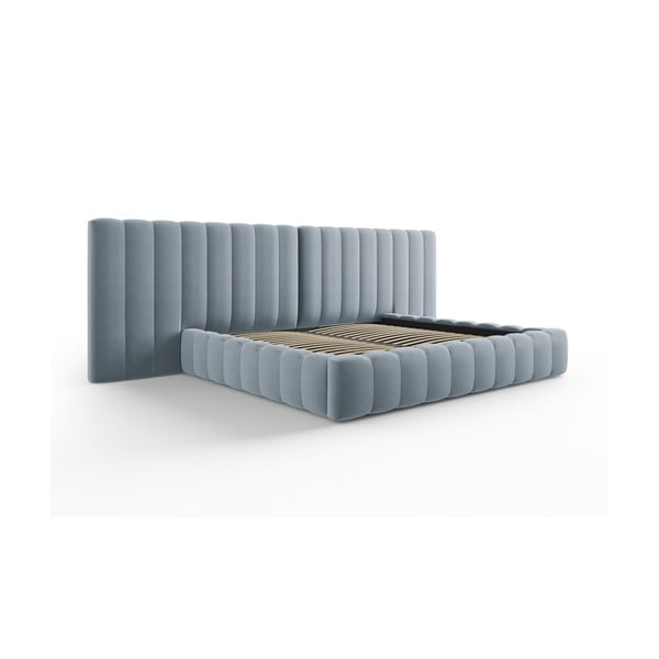 Svetlomodrá čalúnená dvojlôžková posteľ s úložným priestorom a roštom 200x200 cm Gina – Milo Casa