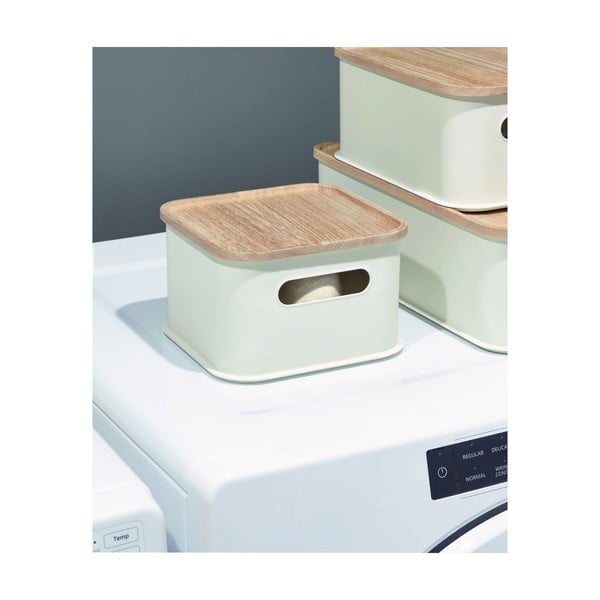 Biely úložný box s vekom z dreva paulownia iDesign Eco Handled, 21,3 x 21,3 cm-image-2