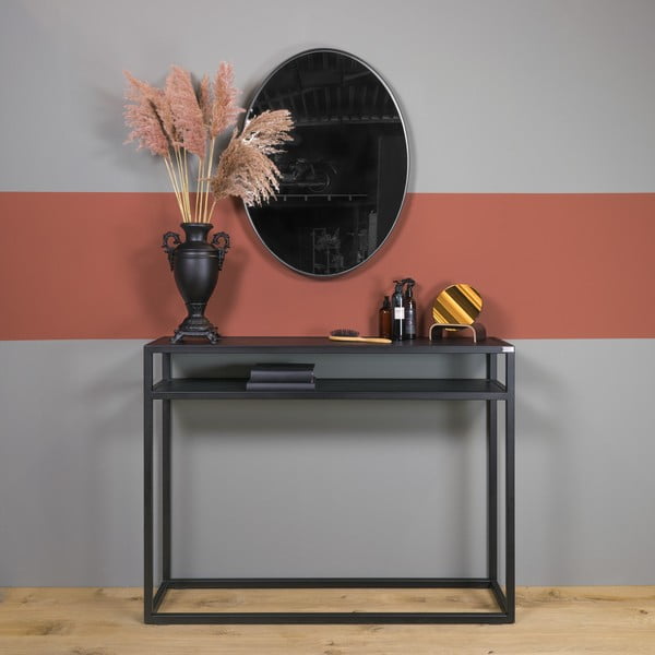 Čierny konzolový stolík s doskou z dubového dreva 30x120 cm Daniël – Spinder Design-image-1