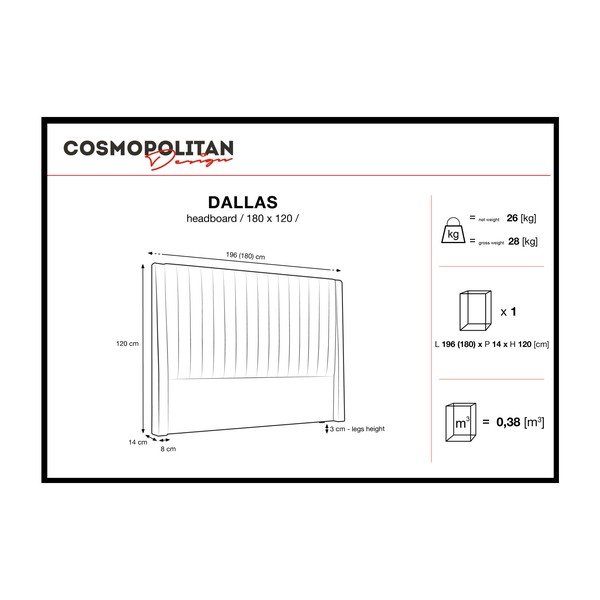 Čierne čelo postele Cosmopolitan design Dallas, 180 × 120 cm-image-4