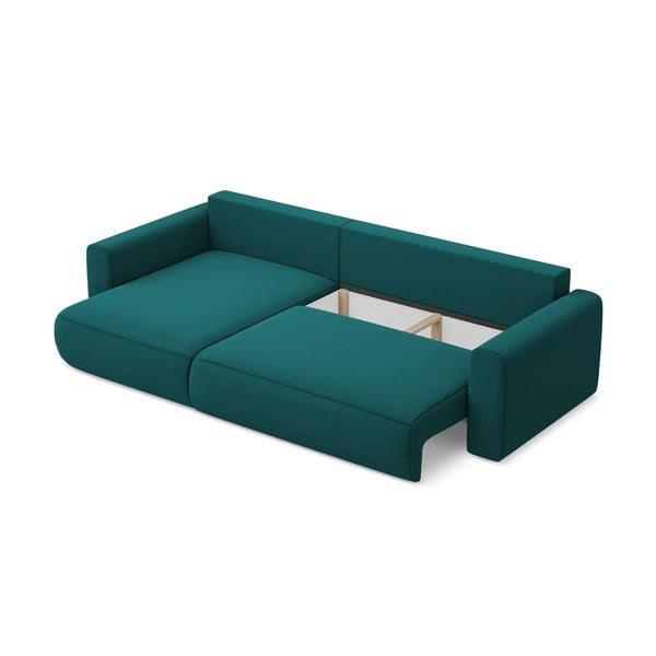 Tyrkysovomodrá zamatová rozkladacia/s úložným priestorom rohová pohovka (ľavý roh/s leňoškou) Kapua – Makamii-image-3