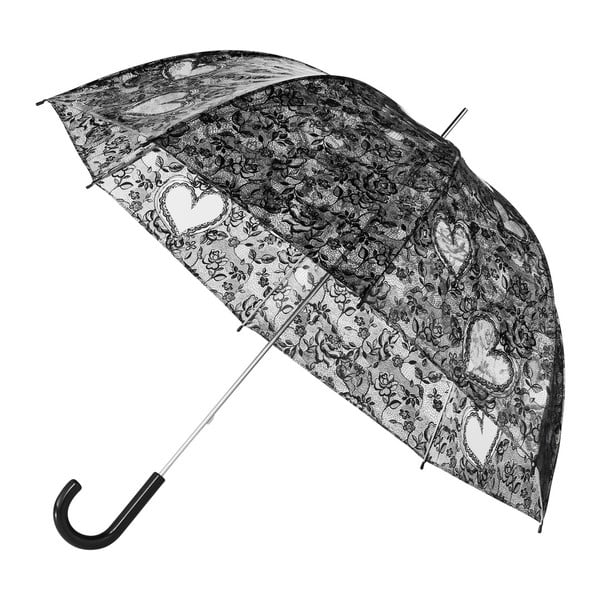 Transparentný dáždnik s čiernymi detailmi Birdcage Heart, ⌀ 95 cm