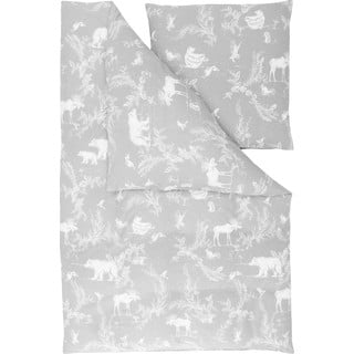 Sivé flanelové obliečky na jednolôžko Westwing Collection Animal Toile, 155 x 220 cm