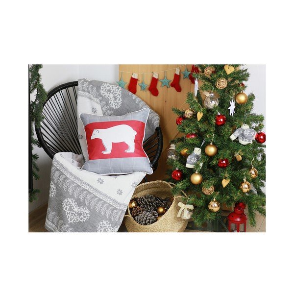 Červeno-sivá obliečka na vankúš s vianočným motívom Mike & Co. NEW YORK Honey Polar Bear, 45 × 45 cm-image-3