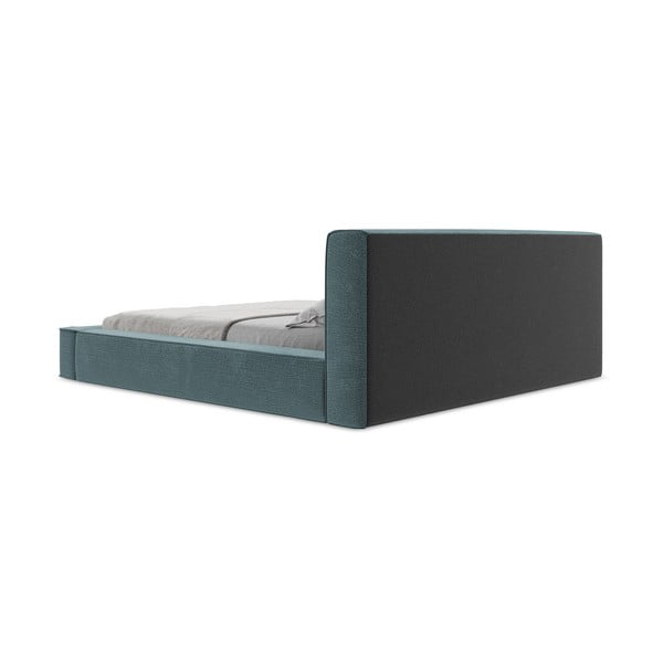 Modrá čalúnená dvojlôžková posteľ s úložným priestorom s roštom 140x200 cm Noho – Makamii-image-2