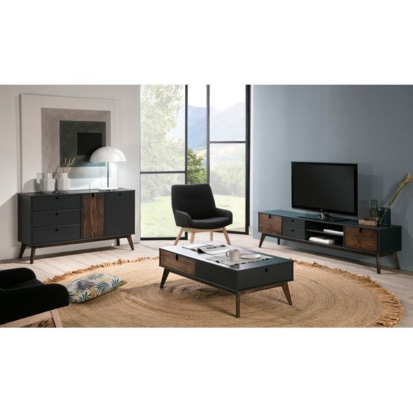 Antracitovosivý TV stolík s nohami z borovicového dreva Marckeric Kiara-image-1