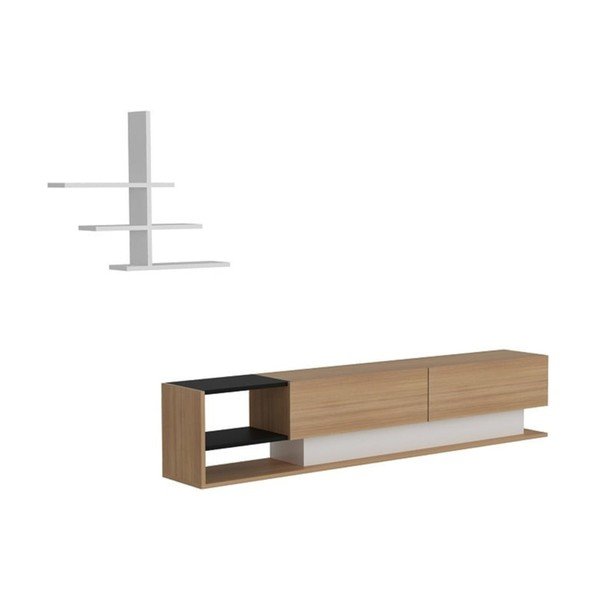 Biela/prírodná TV súprava v dekore exotického dreva 180x40 cm Liza - Kalune Design