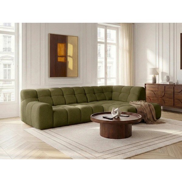 Zelená rozkladacia/s elektrickým výsuvom sedadla rohová pohovka (ľavý roh/do L) Andre – Bobochic Paris-image-1