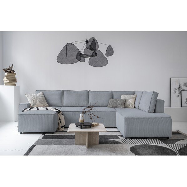 Svetlosivá menčestrová rozkladacia rohová pohovka (pravý roh/do tvaru "U") Brave Dave – Miuform-image-1