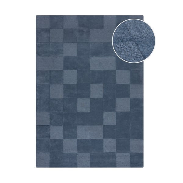 Tmavomodrý ručne tkaný vlnený koberec 120x170 cm Checkerboard – Flair Rugs