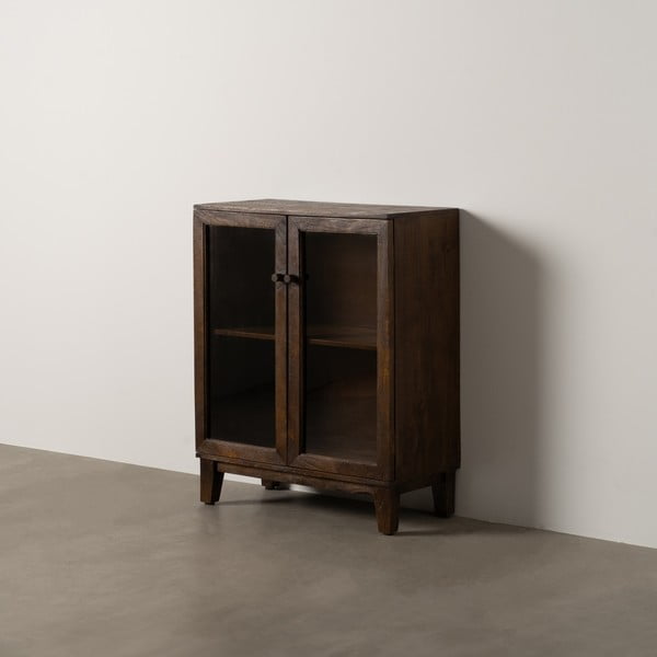 Hnedá vitrína z mangového dreva 80x100x40 cm Ravi – Ixia-image-3