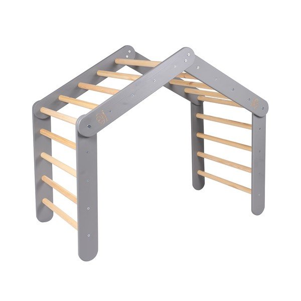 Sivý pikler trojuholník z borovicového dreva 61x112x94 cm Montessori – Meowbaby
