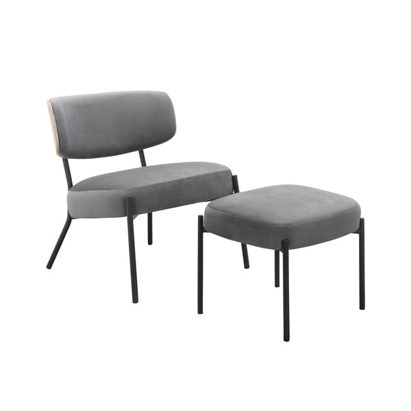Sivé zamatové kreslo s podnožkou Jerry – Støraa
